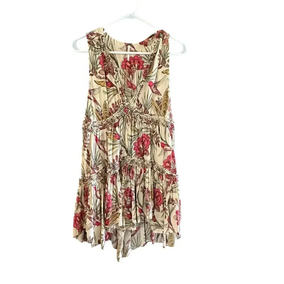 Free People Haze Bird Floral Printed Ruffle Trim Boho Tunic Top Size XS - Picture 3 of 14